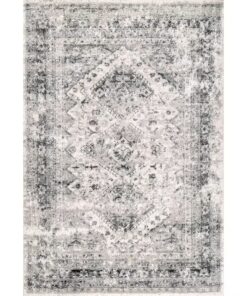 NuLOOM Madisson Vintage Faded Medallion Silver 6 ft. 7 in. x 9 ft. Indoor Area Rug