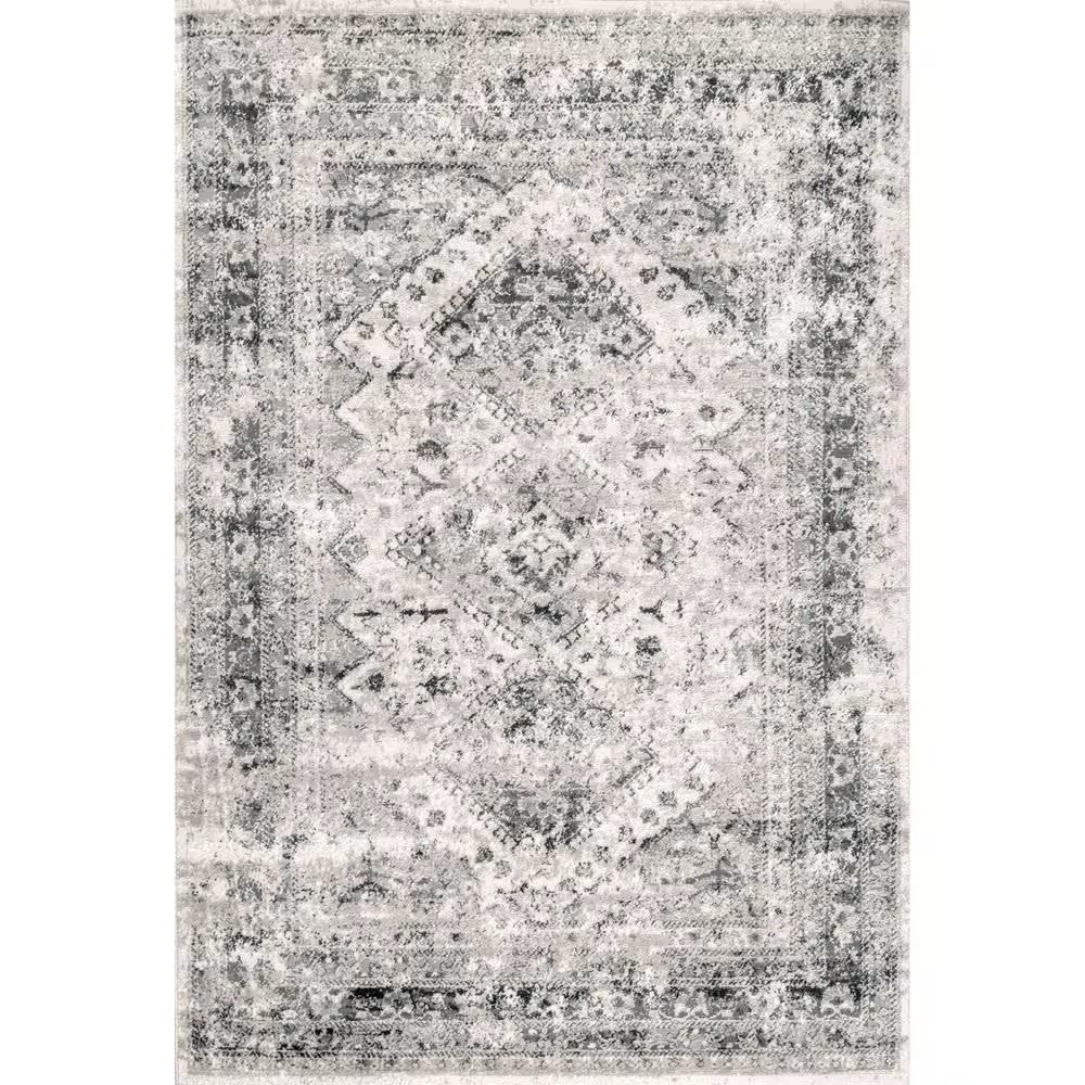 NuLOOM Madisson Vintage Faded Medallion Silver 6 ft. 7 in. x 9 ft. Indoor Area Rug