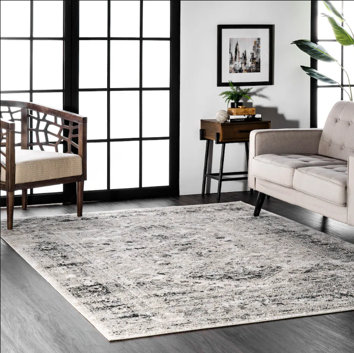 NuLOOM Madisson Vintage Faded Medallion Silver 6 ft. 7 in. x 9 ft. Indoor Area Rug - Image 5
