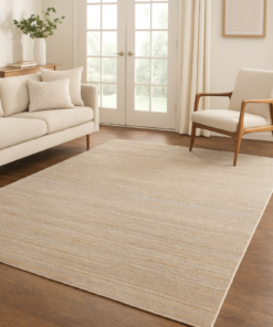 Abstract area rug styled in a contemporary living room