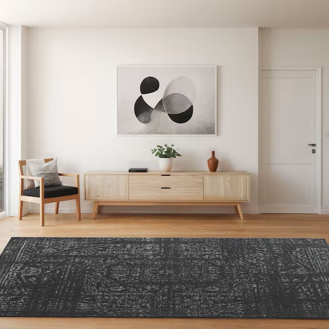 nuLOOM Smoky 7'6'' x 9'6'' (ft) Loomed Polypropylene Black Medallion Oriental Area rug - Image 3