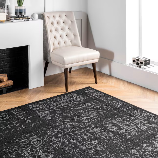 nuLOOM Smoky 7'6'' x 9'6'' (ft) Loomed Polypropylene Black Medallion Oriental Area rug - Image 10
