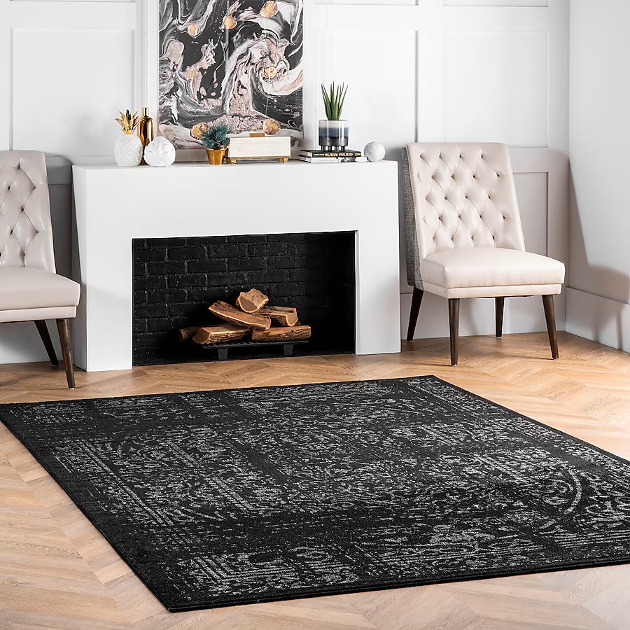 nuLOOM Smoky 7'6'' x 9'6'' (ft) Loomed Polypropylene Black Medallion Oriental Area rug - Image 9