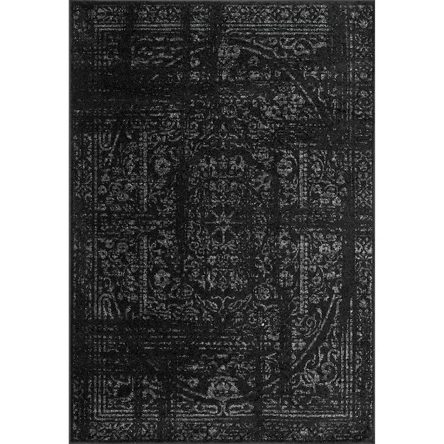 nuLOOM Smoky 7'6'' x 9'6'' (ft) Loomed Polypropylene Black Medallion Oriental Area rug