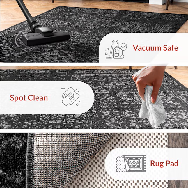 nuLOOM Smoky 7'6'' x 9'6'' (ft) Loomed Polypropylene Black Medallion Oriental Area rug - Image 8