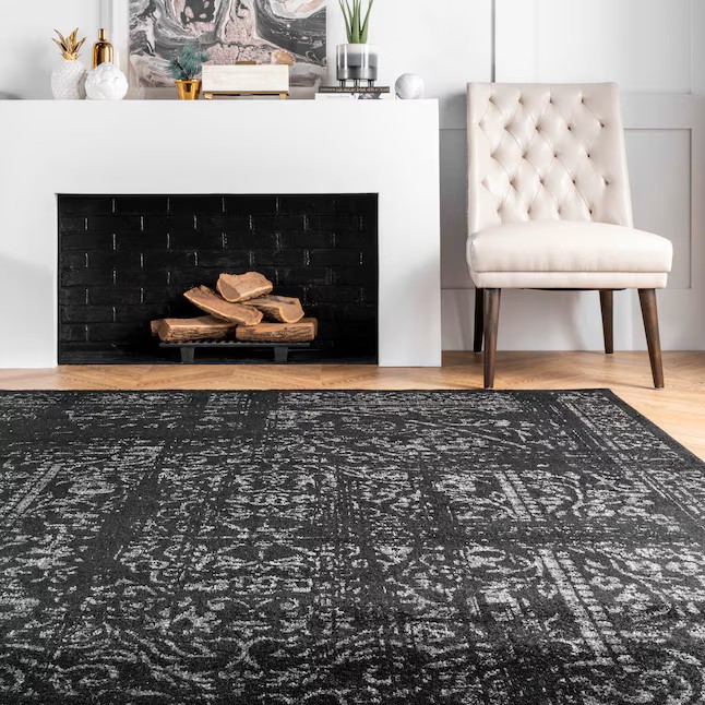 nuLOOM Smoky 7'6'' x 9'6'' (ft) Loomed Polypropylene Black Medallion Oriental Area rug - Image 5