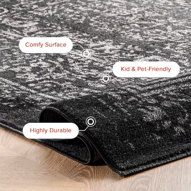 nuLOOM Smoky 7'6'' x 9'6'' (ft) Loomed Polypropylene Black Medallion Oriental Area rug - Image 4