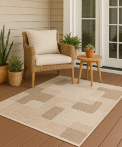 Weather-resistant rug styled on a patio or entryway