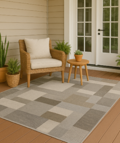 8x11 outdoor rug styled on a patio or large open space