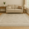 Light-toned rug styled in a bright contemporary room