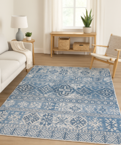 Contemporary area rug styled in a modern living space