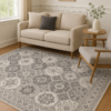 Warm-toned abstract rug styled in a contemporary interior