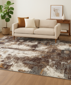 Modern abstract rug styled in a contemporary living space