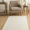 Neutral-toned rug styled in a cozy contemporary space
