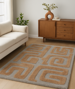 Minimalist area rug styled in a contemporary interior