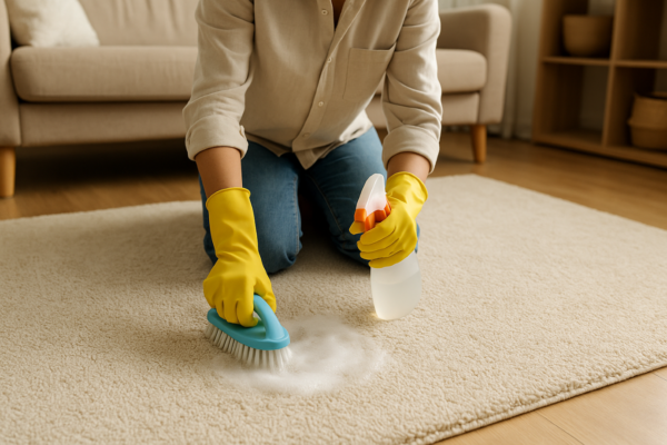 Infographic showing how to clean polypropylene, wool, acrylic, and outdoor rugs from PGI RUGS Winnipeg