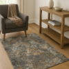 Compact modern rug styled in an entryway or hallway