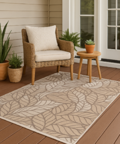 Weather-resistant rug styled in a patio or entryway