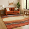 8x11 artistic rug styled in a vibrant modern living room